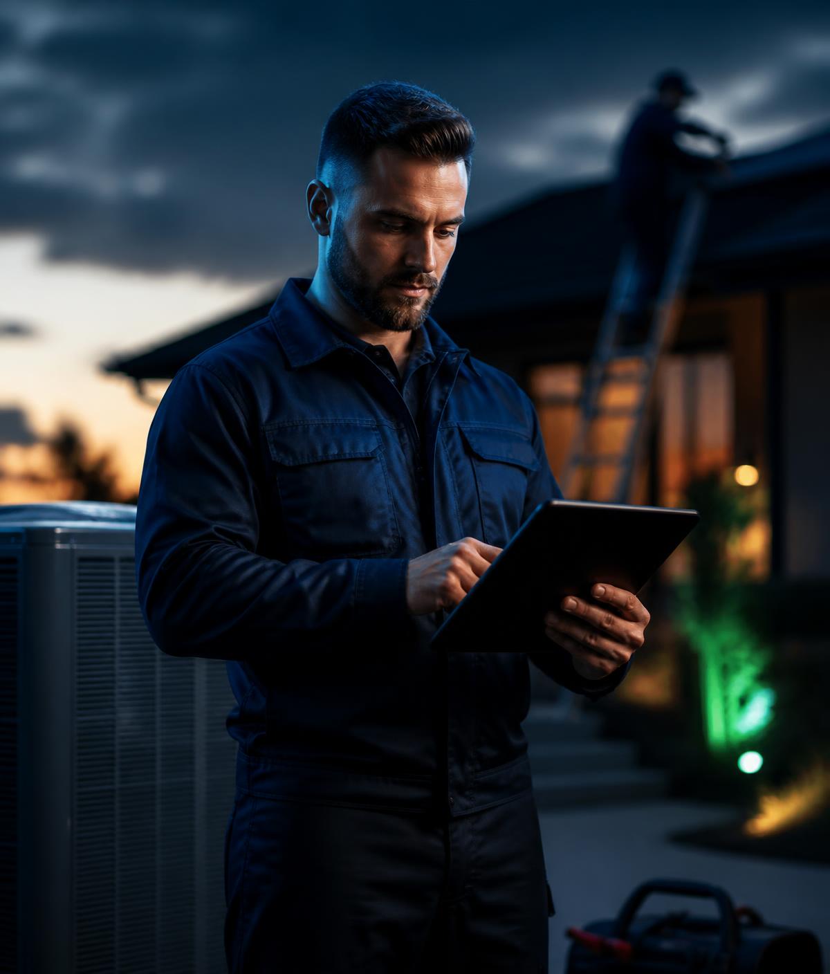 Houston home service contractor reviewing new booked appointments on a tablet